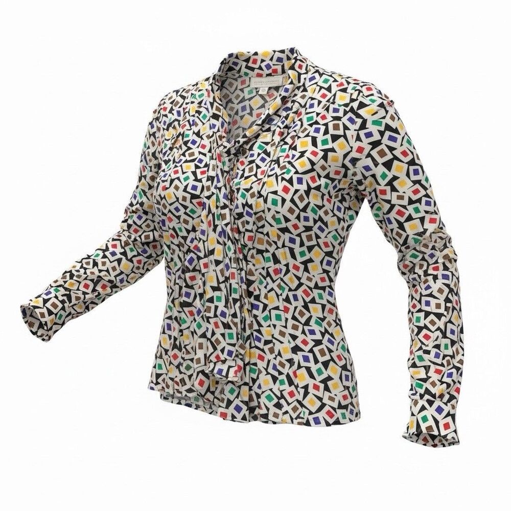 La Chine Classic Galinda Wang Vintage Geometric 80s Button Blouse Shirt Size 12